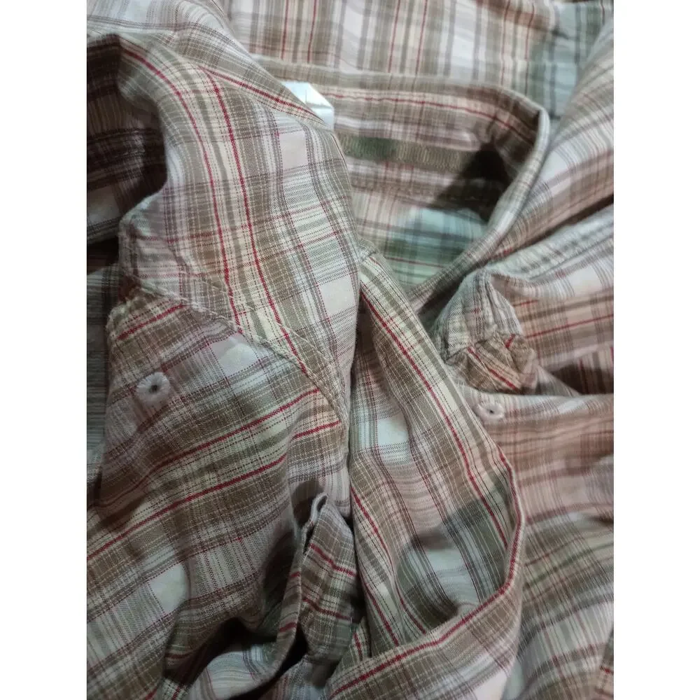 North Face Shirt Mens Large Brown Plaid Short Sleeve Button Up Outdoors Casual‎